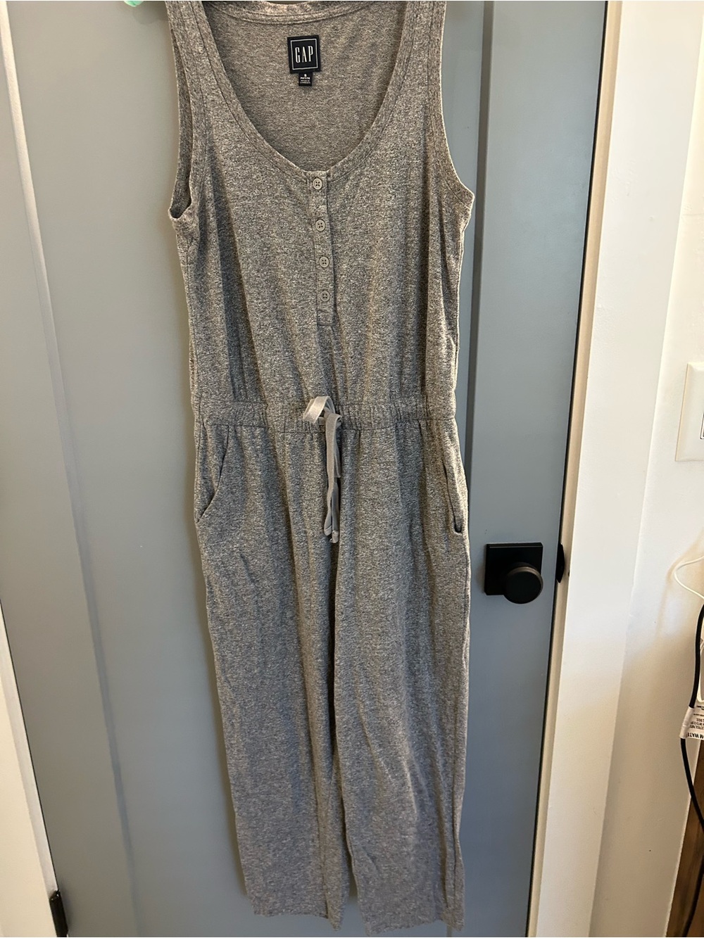 GAP Heather Gray Sleeveless Drawstring Jumpsuit
